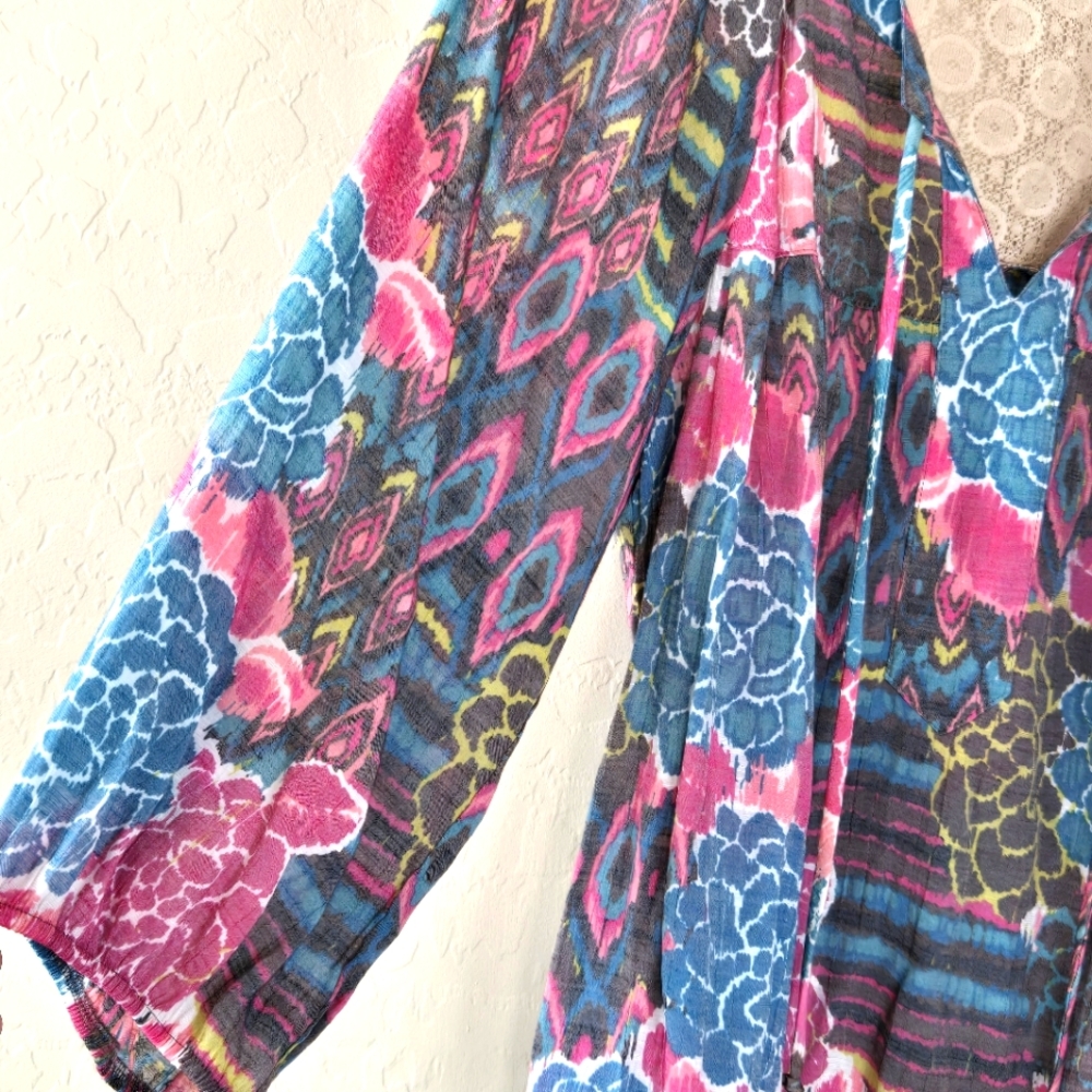 Anthropologie Fig and Flower Blouse Top Pink & Blue Floral Lace Back Boho 2X - Picture 4 of 12